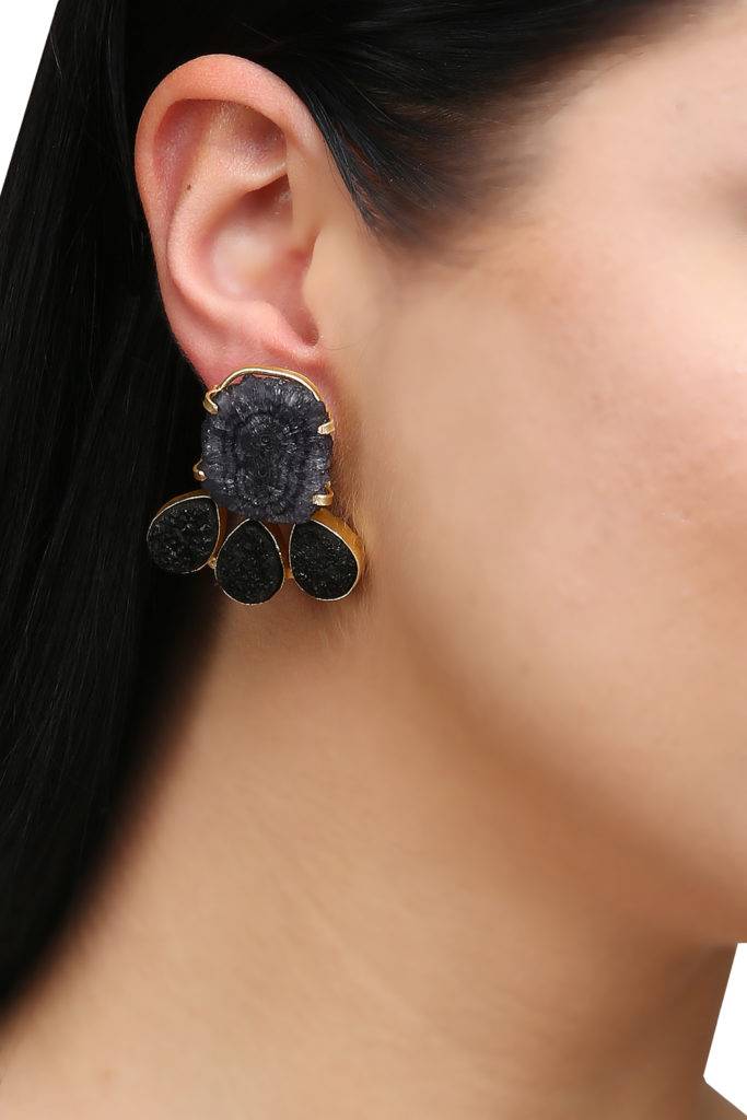 Black Agate Stones Statement Earrings