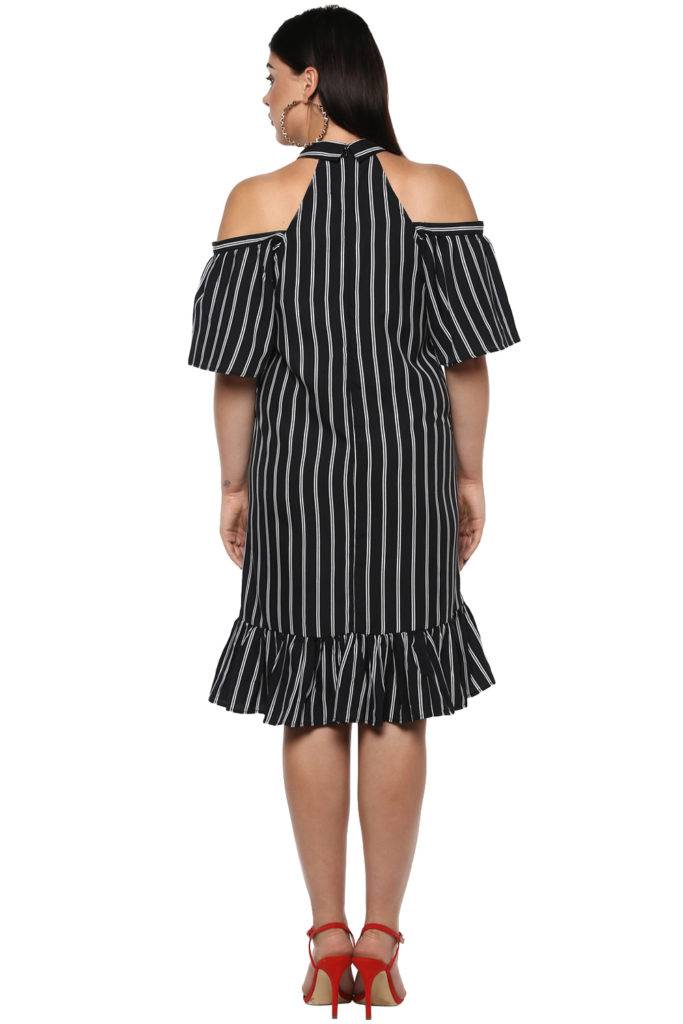 Stripes Cold Shoulder Dress