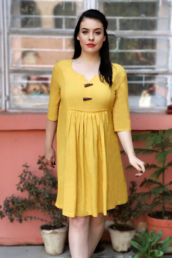 Mustard Pleated Dress