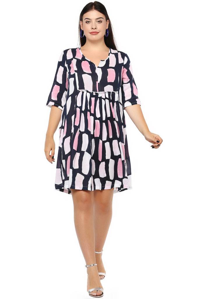 Plus Size Multicolor Flared Dress-1