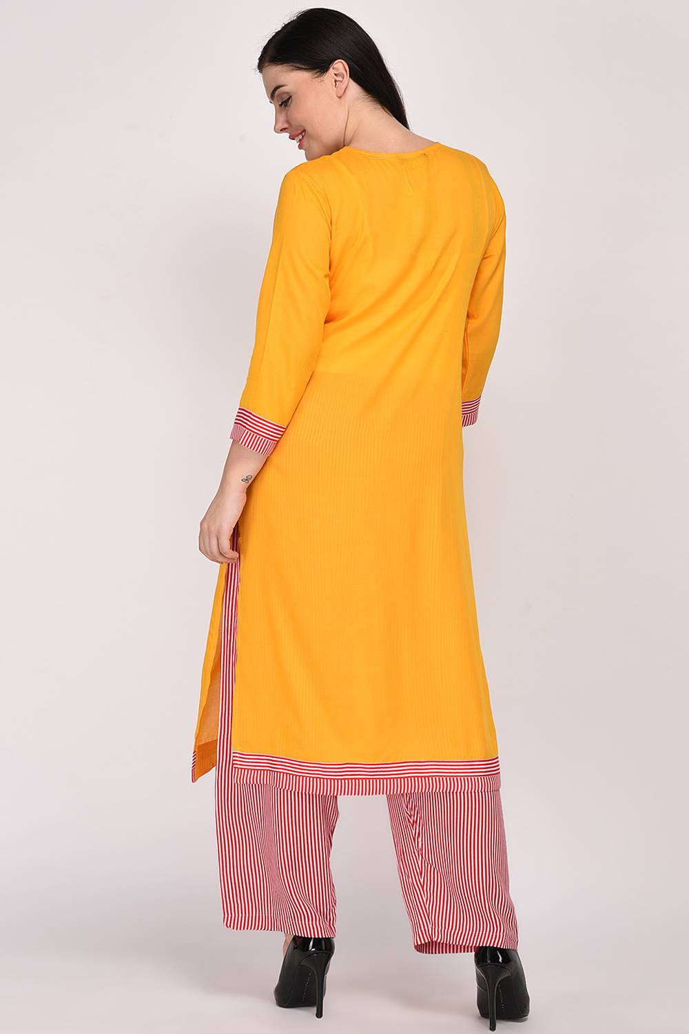 Mustard Yellow Georgette Embroidered Palazzo Suit