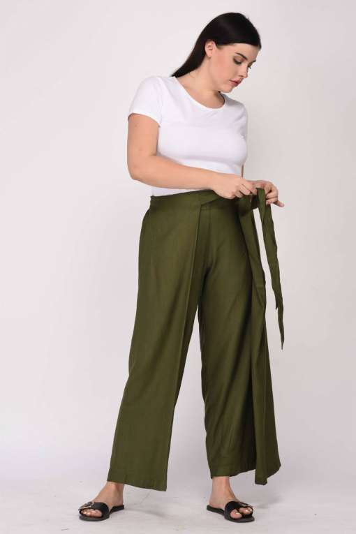 Buy Women Olive Belted Wide Legged Pants - Trends Online India - FabAlley