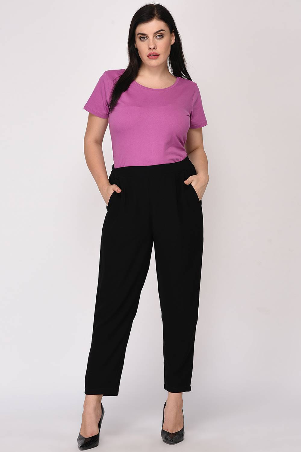 PullOn Flared Trouser Pants In Plus Size SculptHer Collection  Black  Black  NYDJ