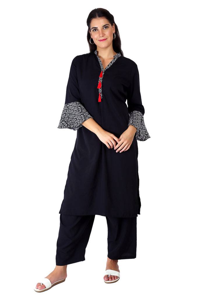 Monochrome Bell Sleeve Kurti2