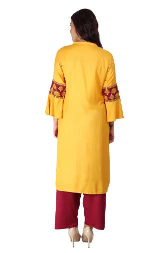 Yellow Kurti With Embroidered Patch