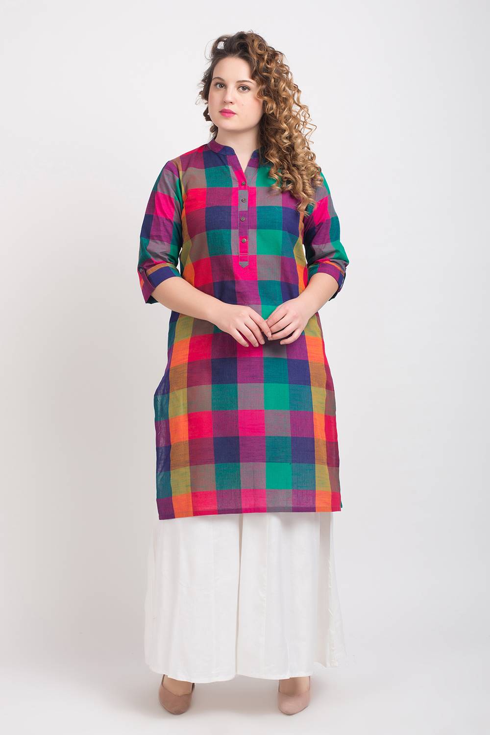 Partywear Designer Multi Color Rayon Weaving Chex Fancy Kurti |  islamiyyat.com