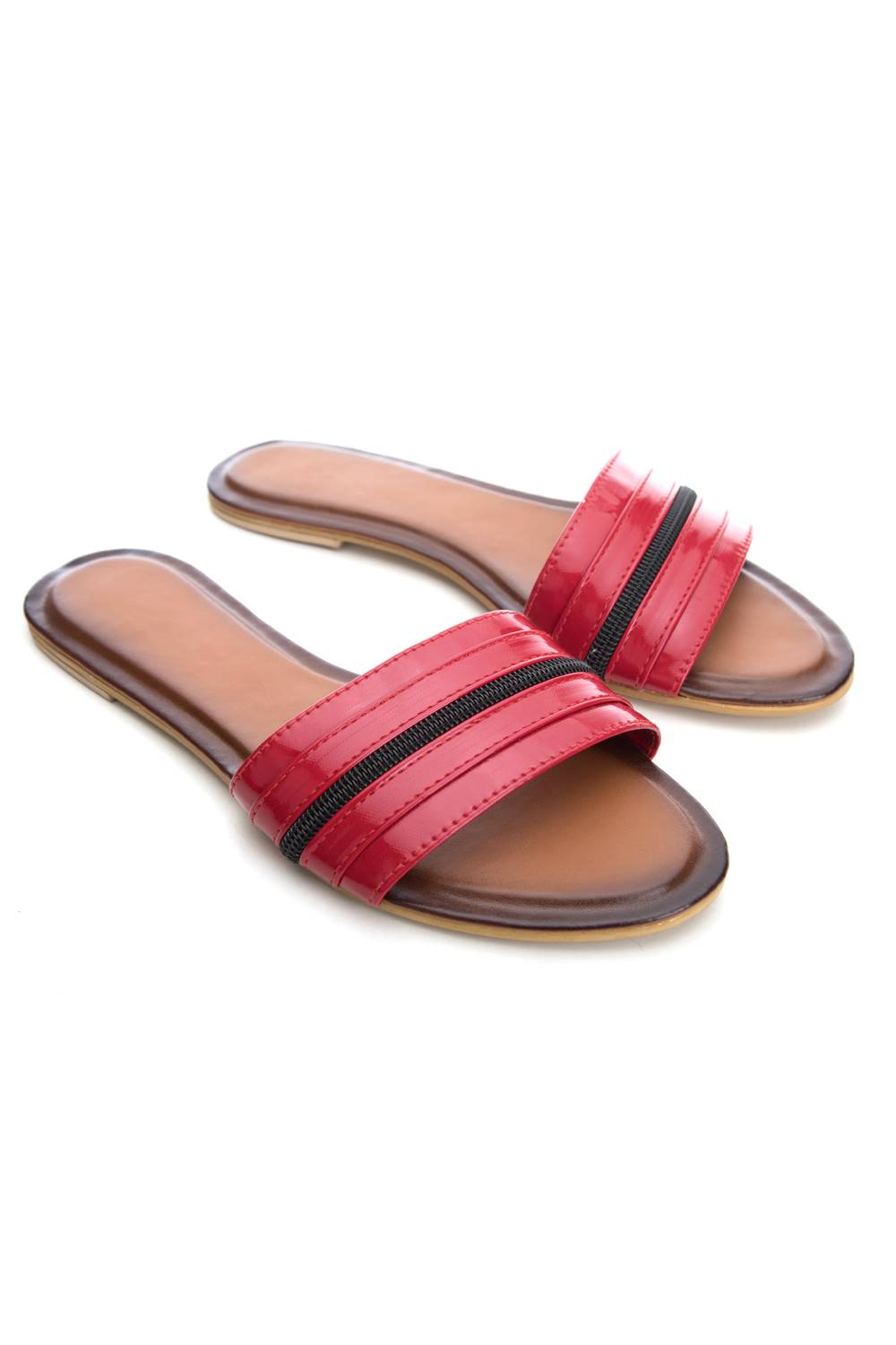 Red Patent Glossy Flat Slide Sandals2