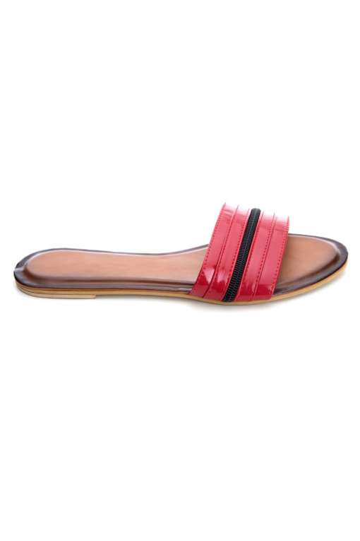 Red Patent Glossy Flat Slide Sandals3