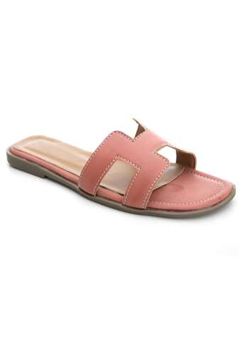Pink H-Shape Detail Flat Sandals1