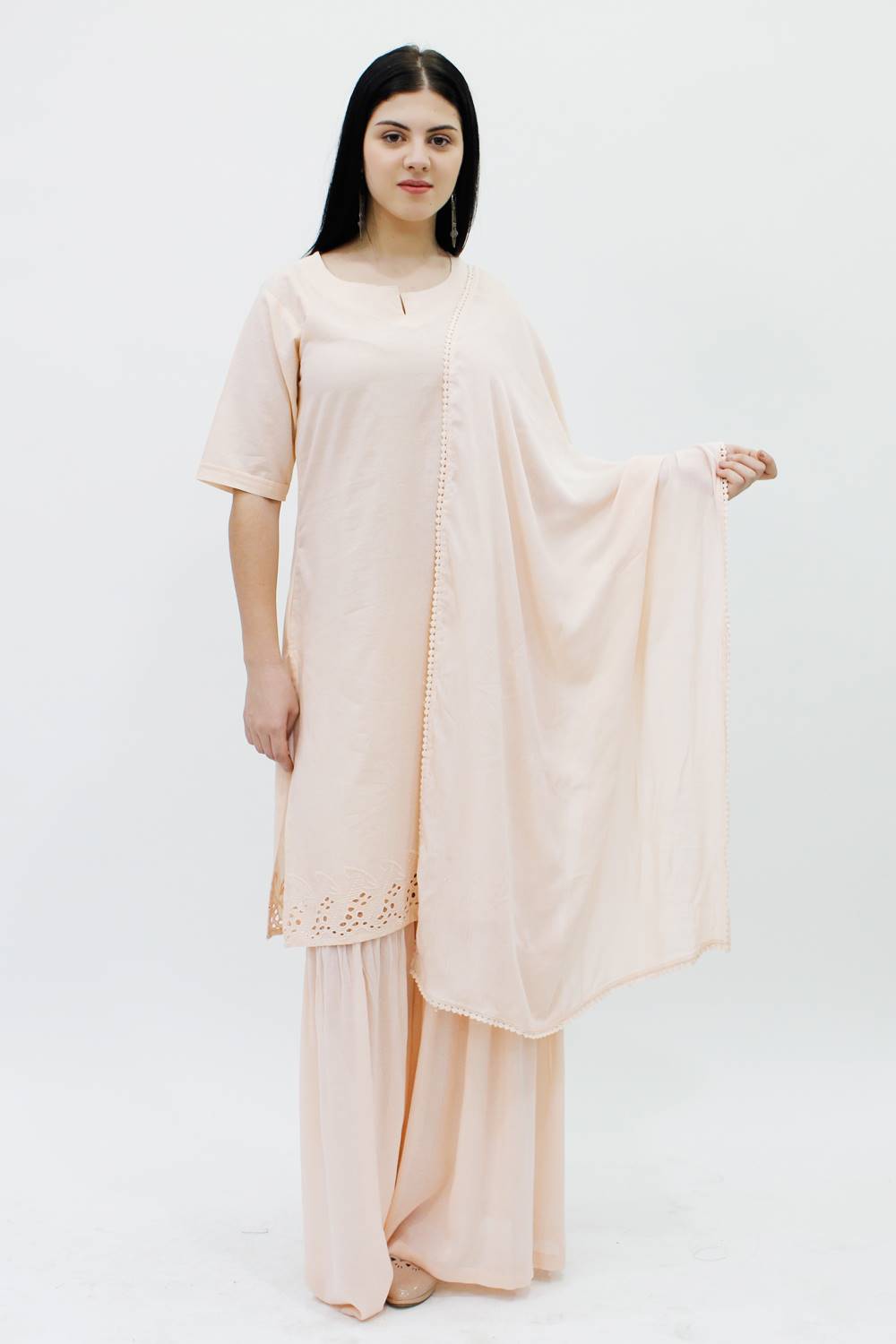 Buy Turquoise Cotton Ikat Kurti Sharara Dupatta Set For Women – SCAKHI