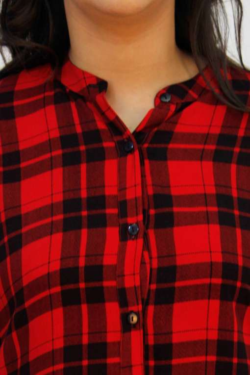 Red Tartan Checked Long Shirt for Women