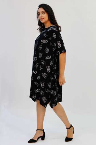 Black Printed Cowl Dress2