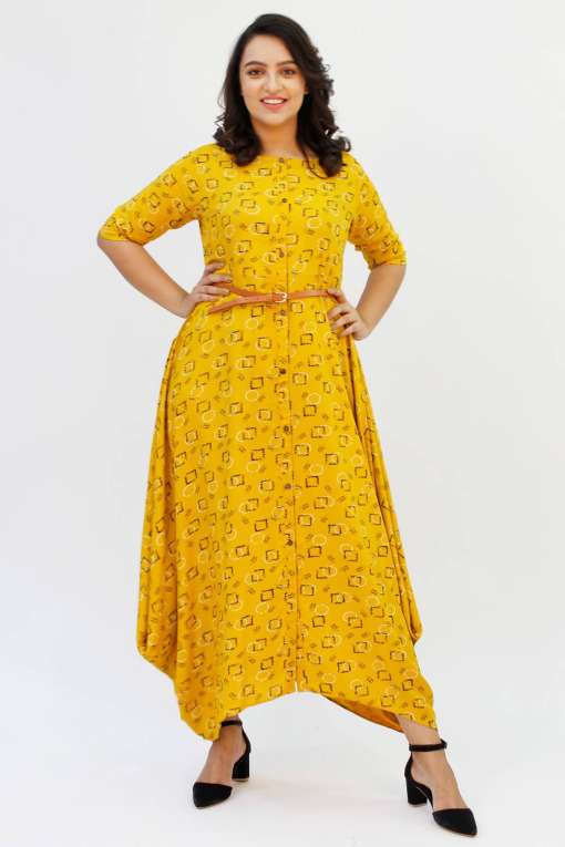 Yellow Cowl Long Dress1