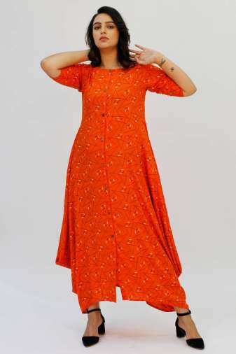 Orange Cowl Long Dress