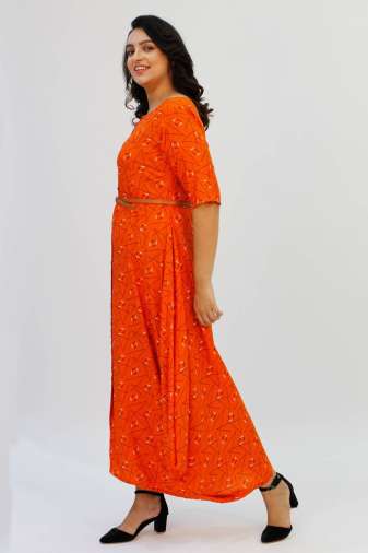 Orange Cowl Long Dress4