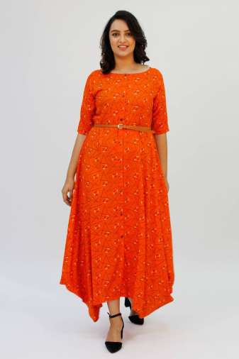 Orange Cowl Long Dress7