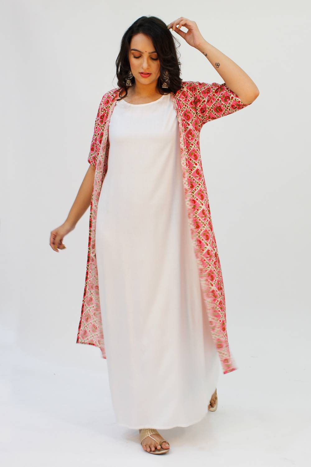 Solid White Maxi Dress With Jacket - LASTINCH