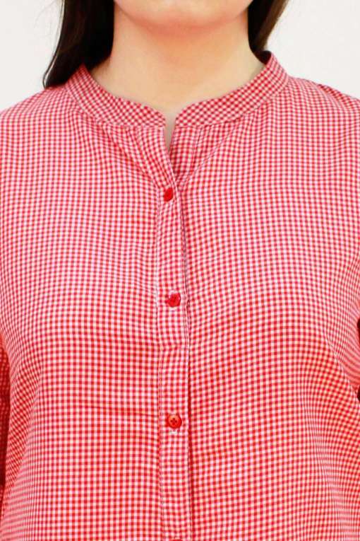 Red Checks Long Shirt for Women
