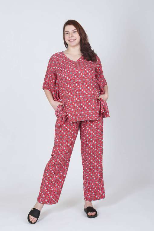 Plus Size Red Top & Pyjama Night Set