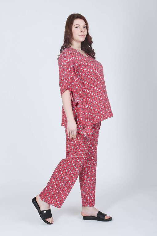 Plus Size Red Top & Pyjama Night Set