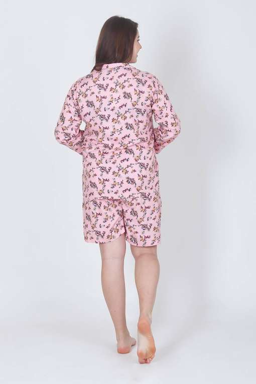 Plus Size Pink Printed Nightwear Shorts Set