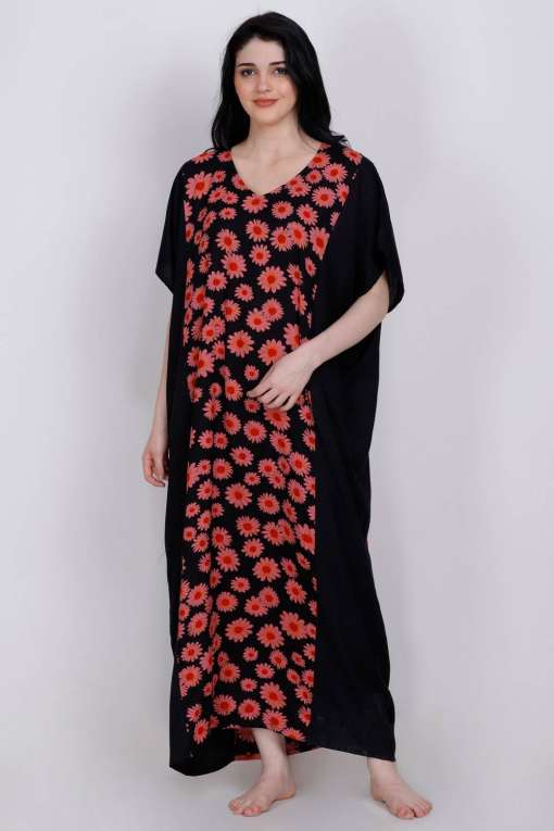 Plus Size Color Block Kaftan Maxi Night Dress