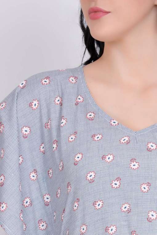 Plus Size Floral Print Grey Top & Pyjama Set
