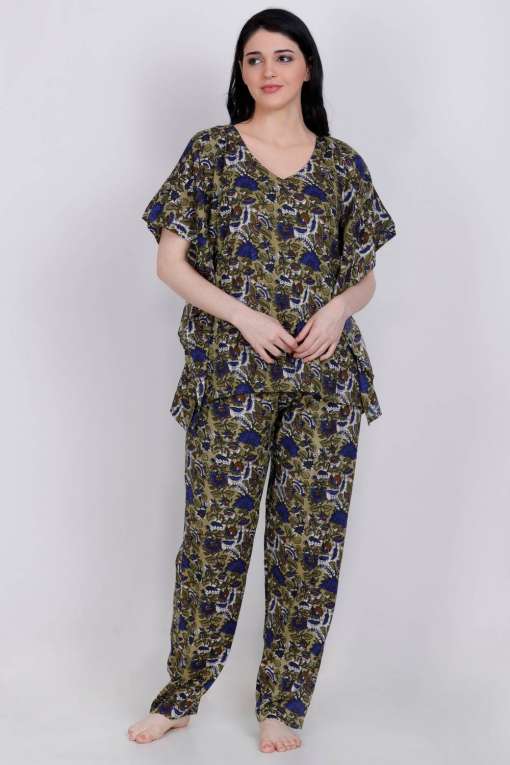 Plus Size Printed Kaftan Top & Pyjama Set