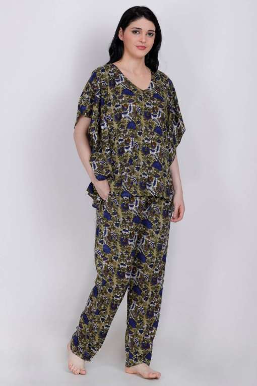 Plus Size Printed Kaftan Top & Pyjama Set