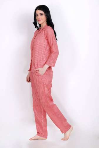 Plus Size Red Checked Top & Pyjama Set