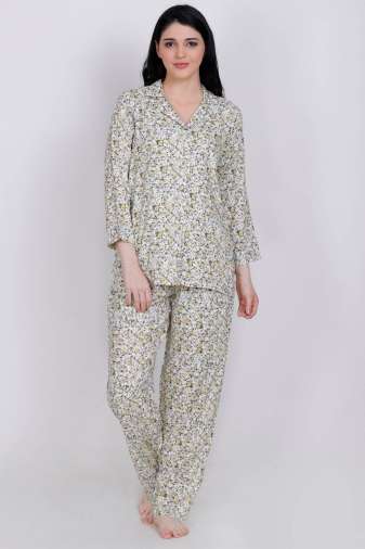 Plus Size Yellow Floral Printed Night Suit Set