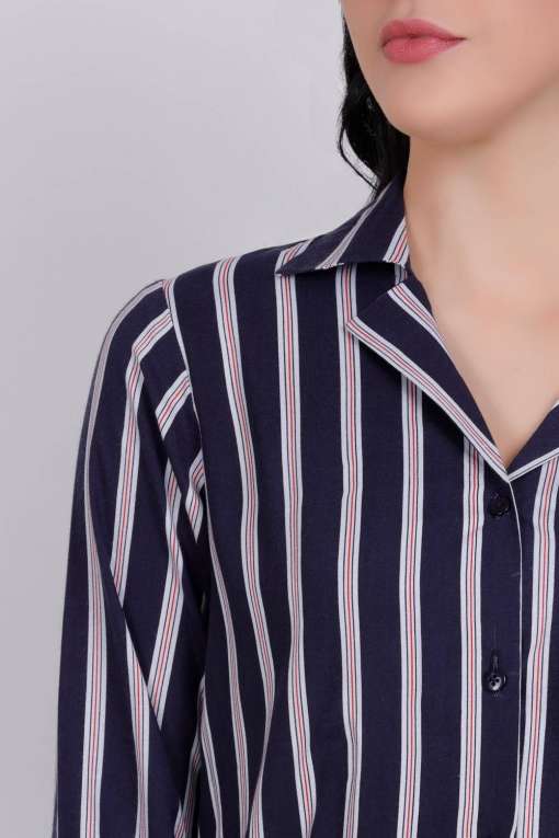 Plus Size Navy Blue Stripes Top & Pyjama Set