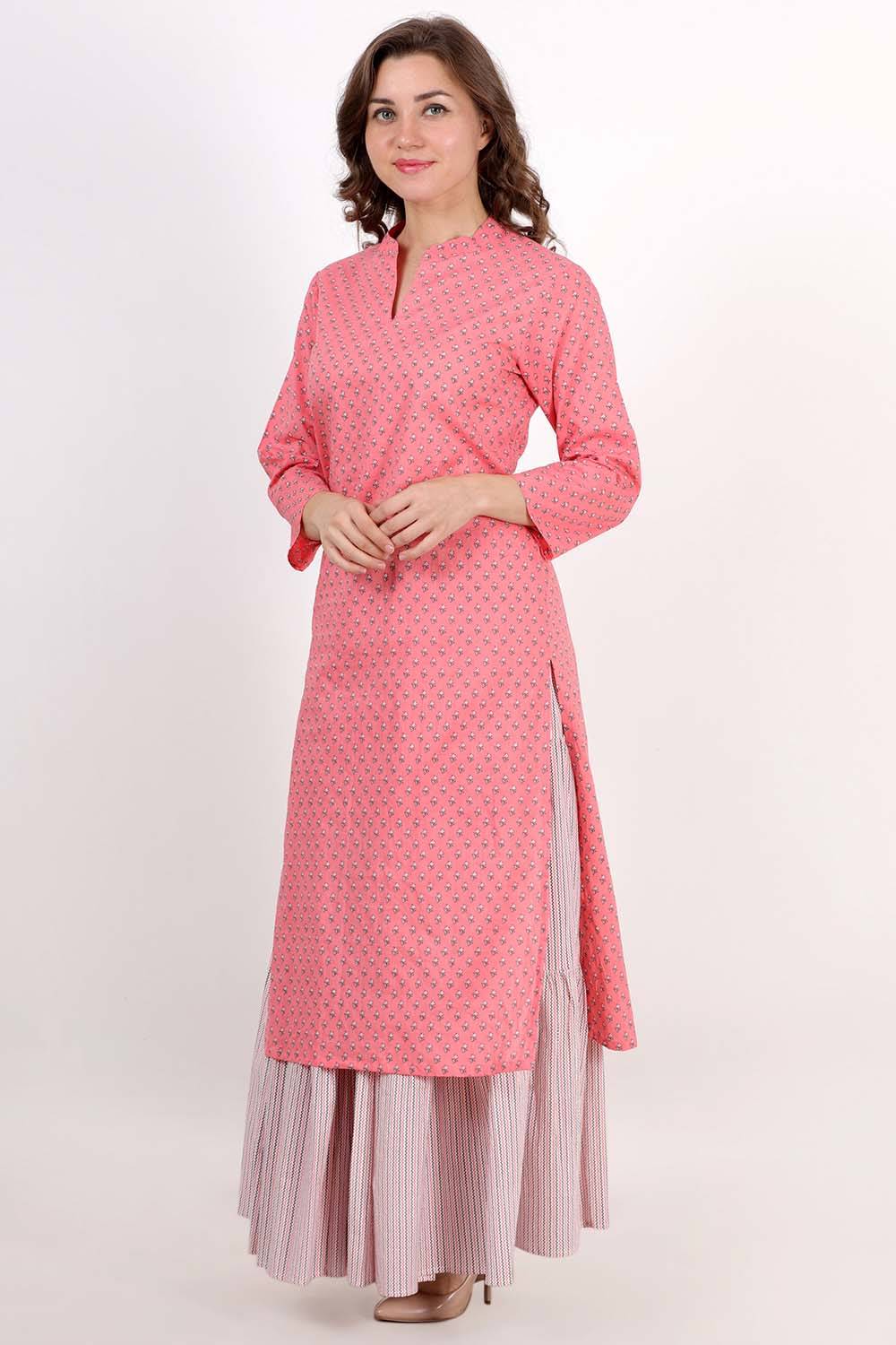 Buy Vastra Vinod Cotton Kurti With Skirt In Beige (Medium) at Amazon.in