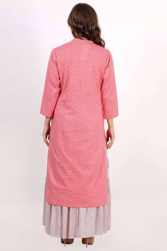 Light Pink Printed Kurta With Skirt Set