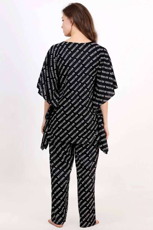 Plus Size Quirky Black Kaftan Top & Pyjama Set
