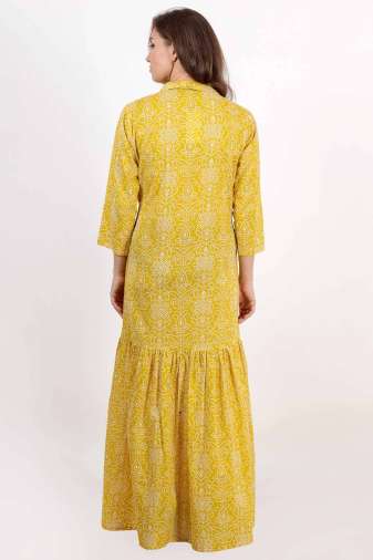 Yellow Bandhani Printed Shirt Maxi Dress