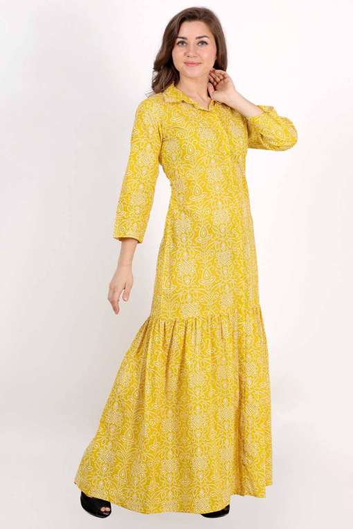Yellow Bandhani Printed Shirt Maxi Dress