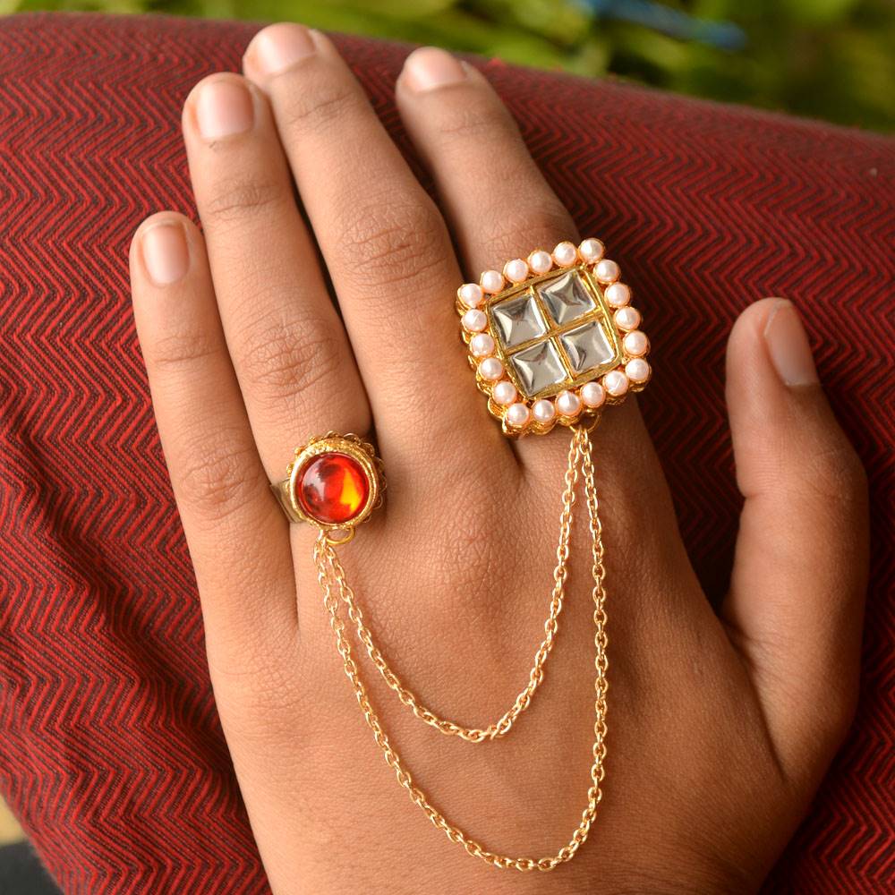 Lamansh® Flower Jewellery Set With Shells Ring, Maangtika & Earrings s