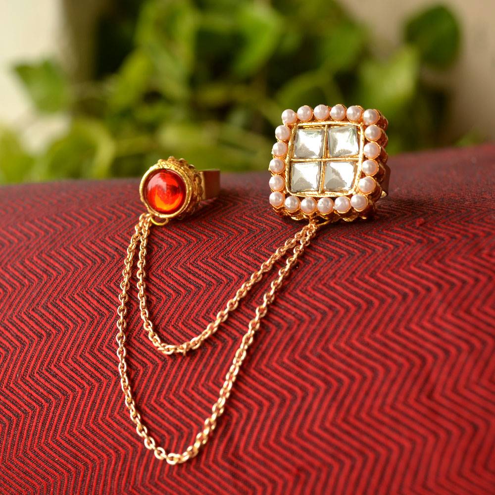 Designer Gold Plated Kundan Rings | Big Kundan Rings | Unique Statemen –  Indian Designs
