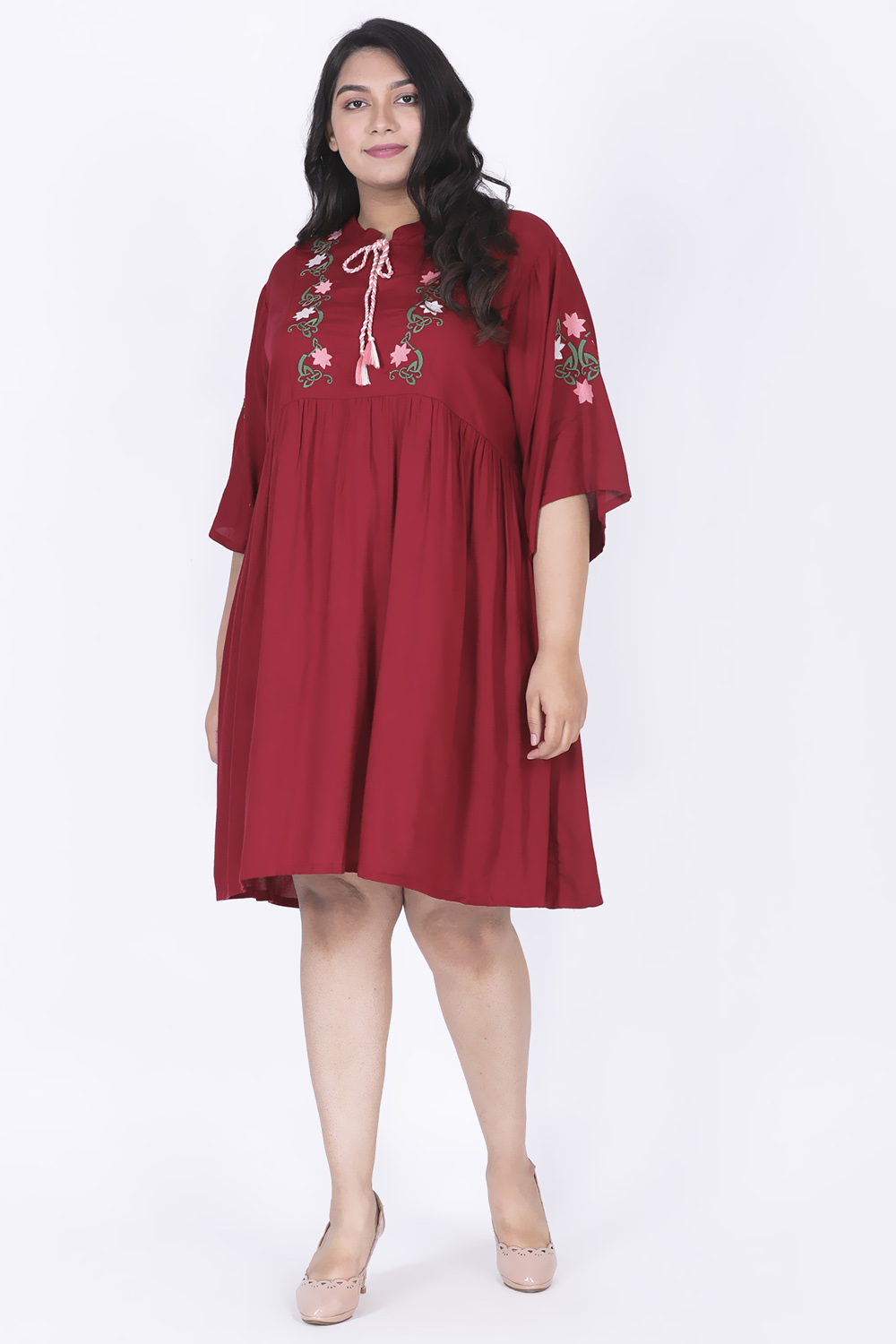 Maroon Embroidered Dress