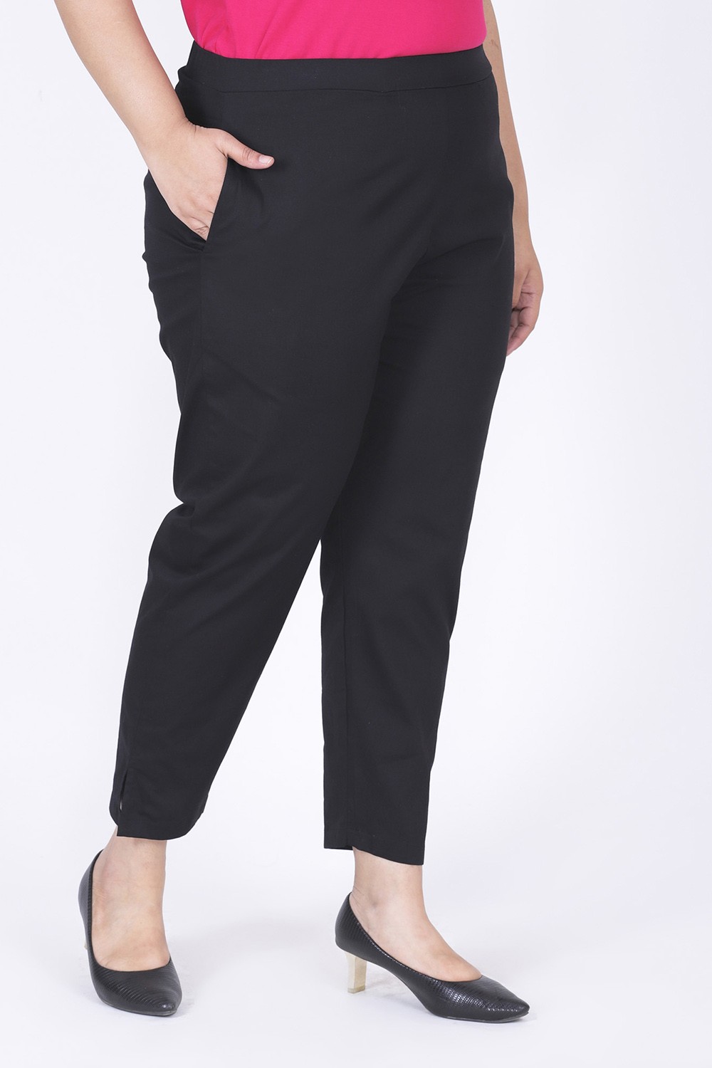 Buy Lastinch Women's Plus Size Viscose Black Pleated Trouser with
