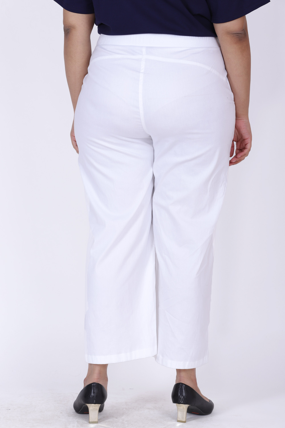 Women White Stretch Knit Tapered Pants