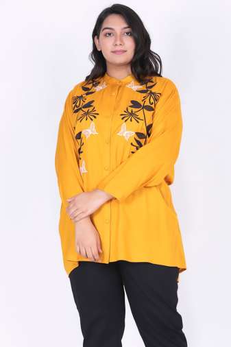Mustard Embroidered Shirt for Women