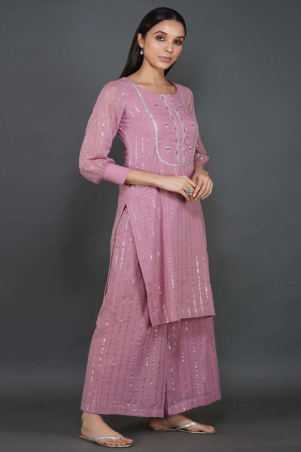 Buy Onion Pink Hand Embroidered Kurta Set Online at Best Price