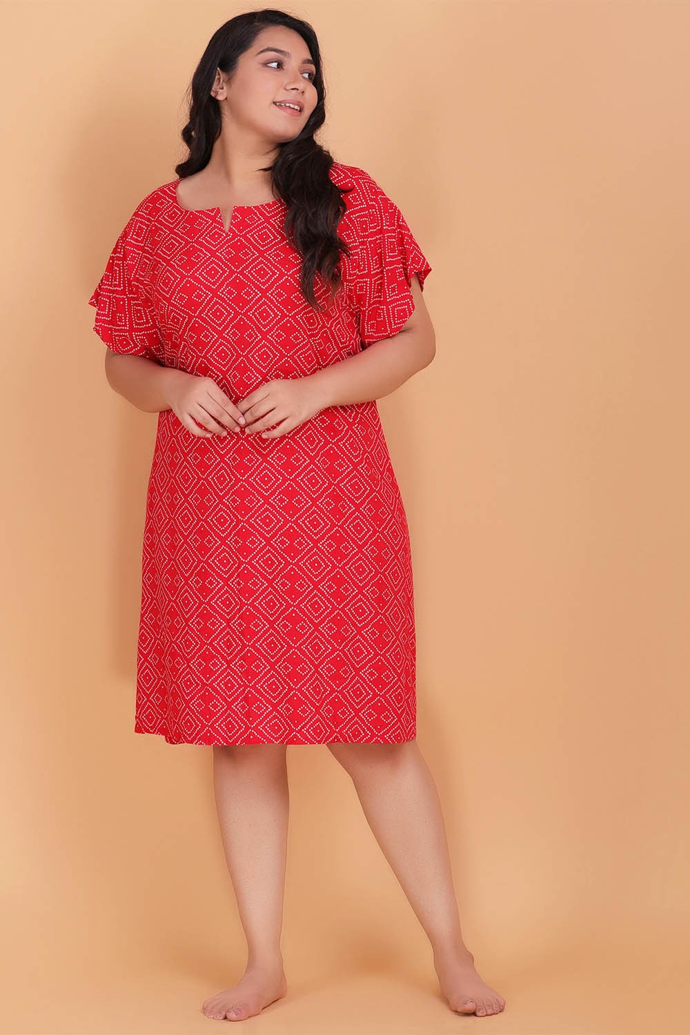 Lastinch Red Bandhani Print Freestyle Dress Size available XXS-8XL