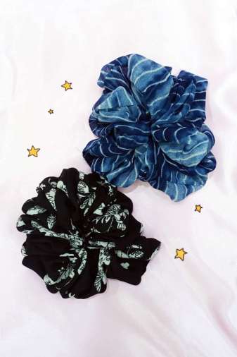 Black And Blue Oversized Scrunchies
