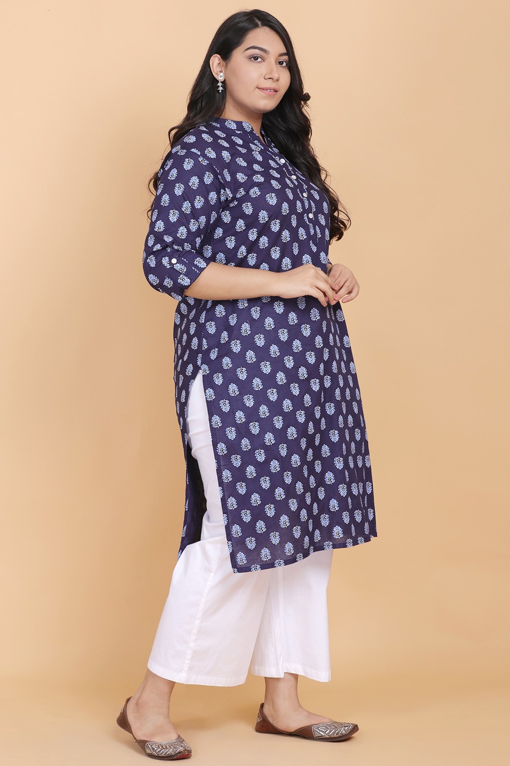 Anouk - By Myntra Kurti Set For Women Indian Style Round Neck Navy Blue  White Bandhani Printed Pure Cotton Calf Length Regular Kurta with Trousers  Kurti Set Party Wear - Walmart.com