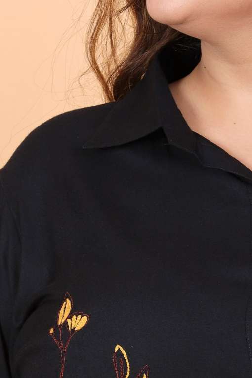 Embroidered Shirt for Women with Tie-Up Detail