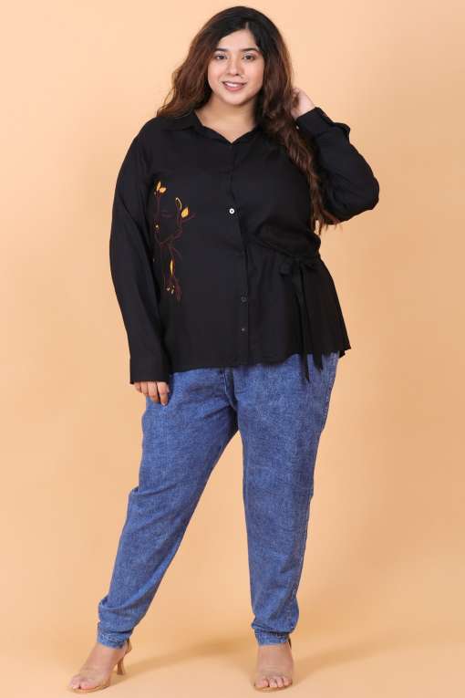Embroidered Shirt for Women with Tie-Up Detail