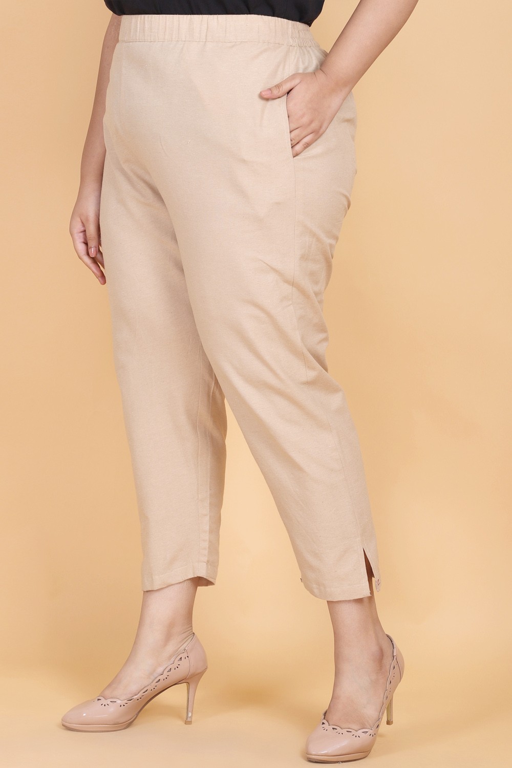 Biscuit Color Narrow Fit Trousers